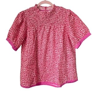 Umgee Pink Floral High Neck Blouse Oversized Medium